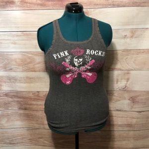 PINK "Pink Rock" Gray Lace Trim Racer Back Tank